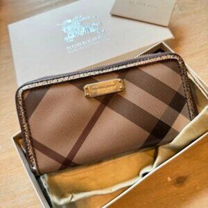 Burberry Smoked Check Large Zip Around Wallet